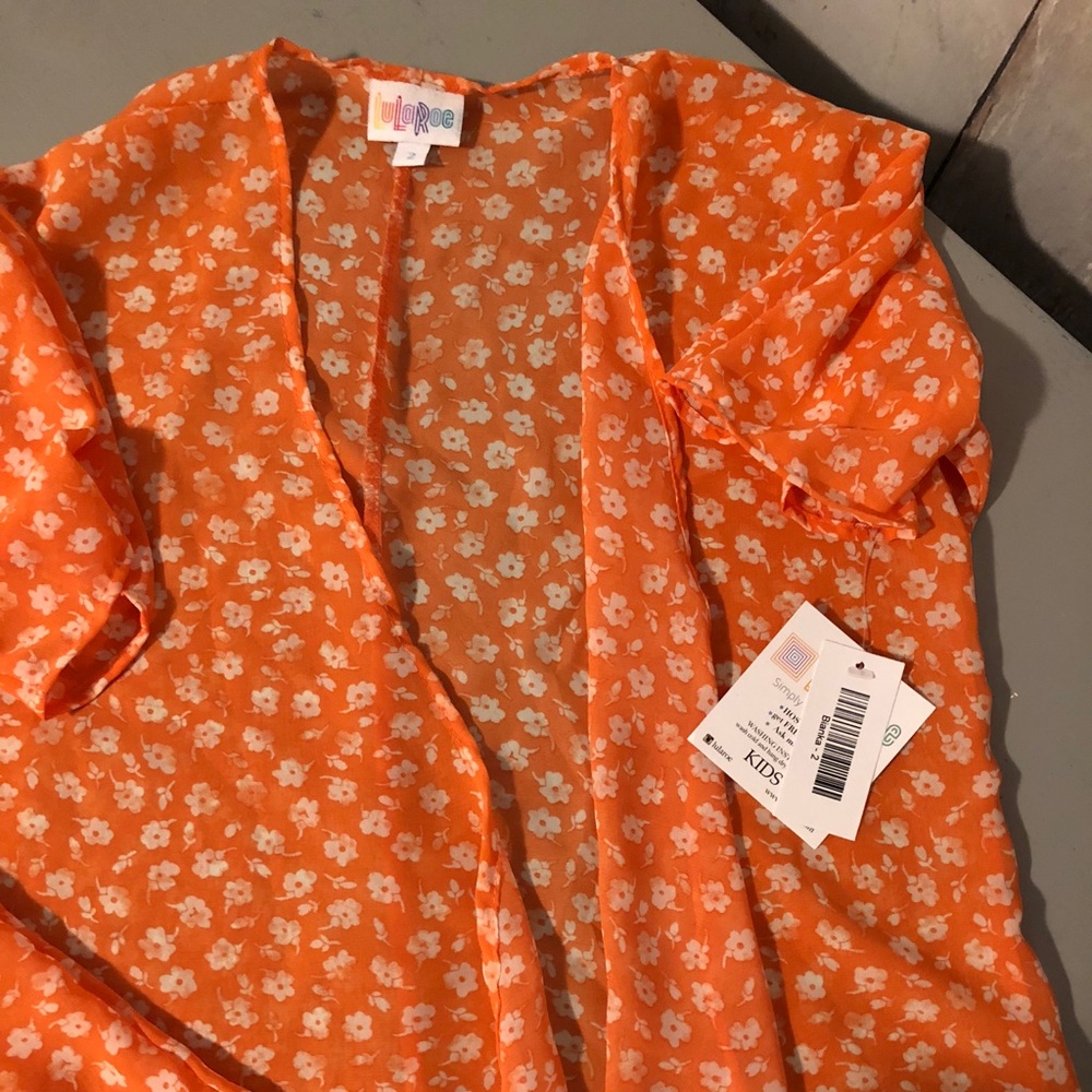 LuLaRoe Kids Bianca Kimono Size 2, Orange & White